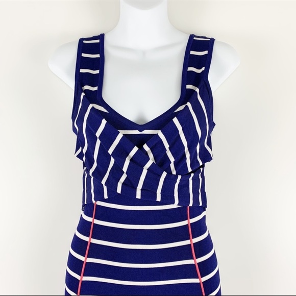 Jessica Simpson bodycon navy & white striped dress with a pop of pink. - Picture 4 of 10